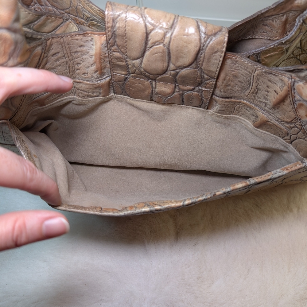 Vintage Brahmin Croc-Embossed Structured Leather Satchel | Beige | Gold Hardware - Picture 10 of 16